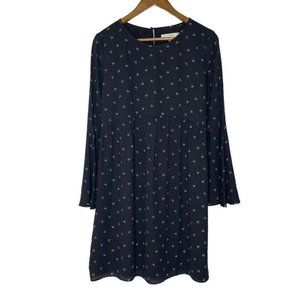 Loft Black Crescent Moon Print Long Bell Sleeve Dress Size Medium